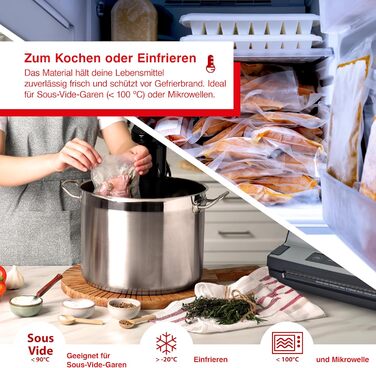 Рулони вакуумного пакувальника Solis 40 x 600 см для вакуумних пакувальників, 2 рулони для вакуумних пакетів для приготування та заморожування, нарізана за розміром та багаторазова вакуумна плівка, ідеально підходить для су-віду, 110 мкм, прозора