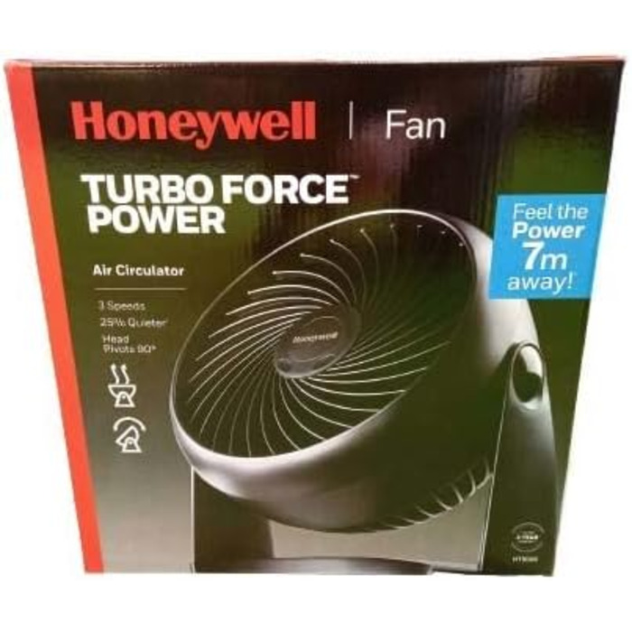 Турбовентилятор Honeywell TurboForce (низький рівень шуму охолодження, регульований кут нахилу до 90, 3 налаштування швидкості, настінний, настільний вентилятор) HT900E, чорний