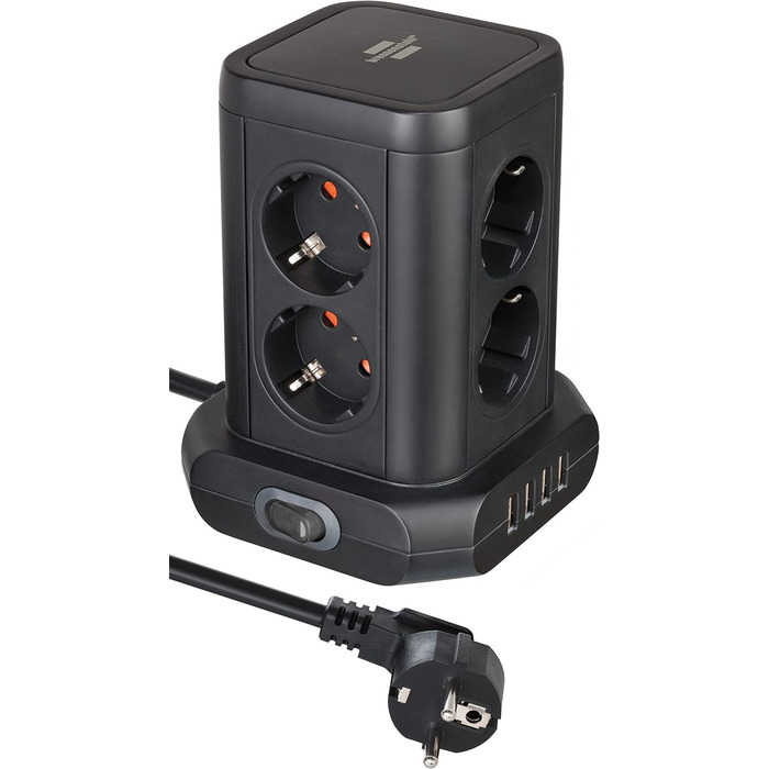 Розеткова колодка Brennenstuhl 8-місна з USB, сертифікована TV-Sd (блок розеток 8-місний з 4 шт. USB, розетки розташовані під куто