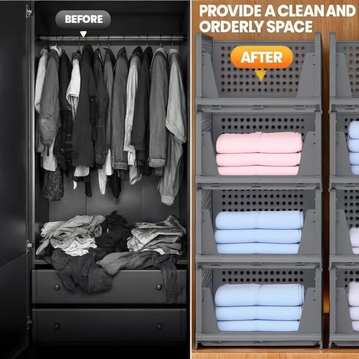 Комплект органайзерів для гардеробу з 4 предметів, компактний органайзер для гардеробу, багатофункціональний складний ящик із шухлядами, для спальні, кухні, ванної кімнати, офісу, гардеробу (темно-сірий)