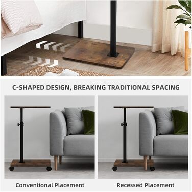 С-подібний журнальний столик, журнальний столик з регульованою висотою та колесами, невеликий журнальний столик, тумбочка, туалетний столик для вітальні, спальні, ванної кімнати