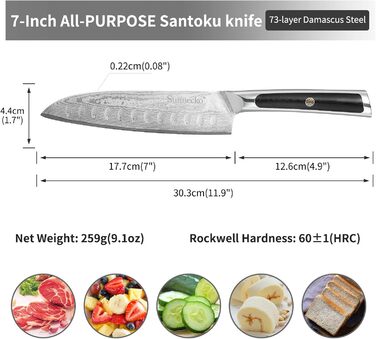 Ніж Сантоку 18 см Дамаський кухонний ніж - Дамаський ніж, гострий кухарський ніж, японський VG-10 з серцевиною & 73-шаровим лезом