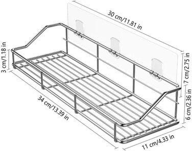 Полка для душової кабіни для ванної кімнати самоклеюча Полка для душової кабіни для ванної кімнати Настінна полиця без свердління з нержавіючої сталі SUS304 - 2 шт.