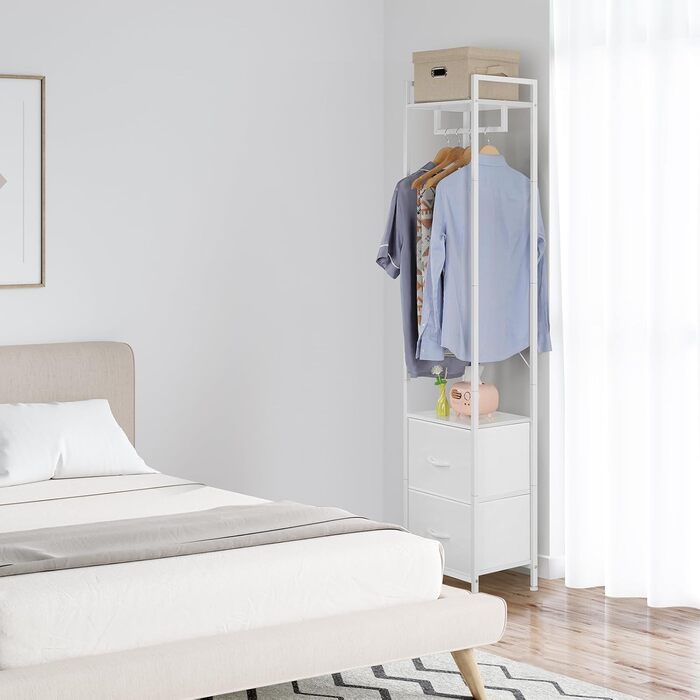 Окремостояча, міцна металева вішалка для одягу з 2 полицями для взуття, мінімалістичний дизайн, компактна підставка для одягу для спальні/дому - біла