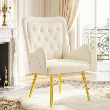 Крісло Hellove з відкидною спинкою та золотистими металевими ніжками, розкішне шкіряне крісло-реклайнер для вітальні, зручне крісло для туалетного столика, м&39яке крісло, крісло для читання, крісло для відпочинку для вітальні/спальні, бежевий колір, комп