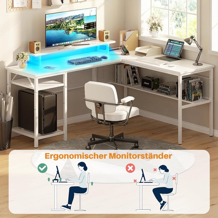 Г-подібний ігровий стіл, 14117x76 см, комп&39ютерний стіл з відділенням для зберігання речей, офісний стіл з двостороннім кутовим столом для навчання, ігровий, домашній офіс, білий