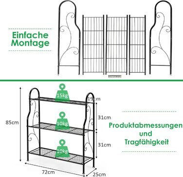 Рівнева металева підставка для рослин, полиця для рослин, стійка для квітів, вантажопідйомність до 35 кг, лавка для квітів для саду, балкону, для використання в приміщенні/на вулиці, чорна, 72 x 25 x 85 см, тип полиці 2, 3-