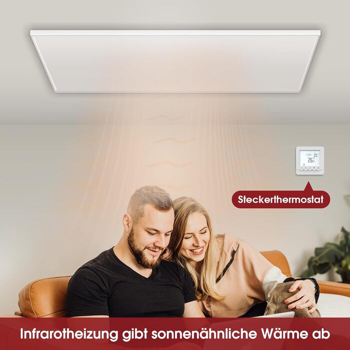 Інфрачервоний стельовий обігрівач з термостатом, 660 Вт, інфрачервоний стельовий обігрівач із захистом від перегріву, нагрівальна панель, енергозберігаючий електричний обігрівач - 1030 x 630 мм, 660 Вт стельове кріплення термостат
