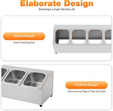 Контейнерів для інгредієнтів з сітки, контейнери для інгредієнтів з нержавіючої сталі, контейнери для гарнірів, барні контейнери, для ресторанів, магазинів хот-потів, магазинів молочного чаю, фруктових магазинів, 2 л x 6, 104 x 22,5 x 22 см, 6