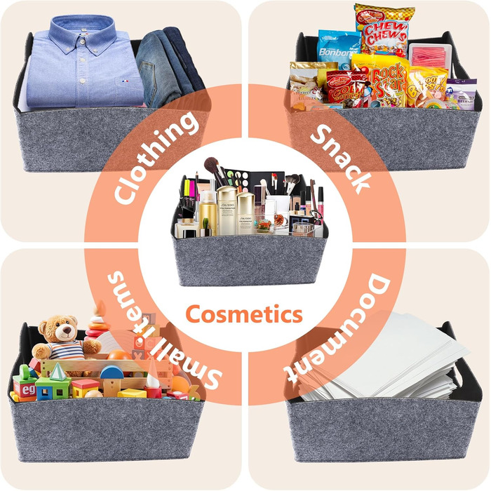 Набір кошиків з фетру JMIATRY, 6 предметів, 325x15 см, коробка для зберігання з фетру, сірий фетр, для полиць, шаф, офісу