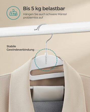 Набір з 50 пластикових вішалок для одягу, U-подібний отвір, компактні, товщина 0,5 см, ширина 41,5 см, гачок, що обертається на 360, білий, CRP041W05 Білий 50 шт.