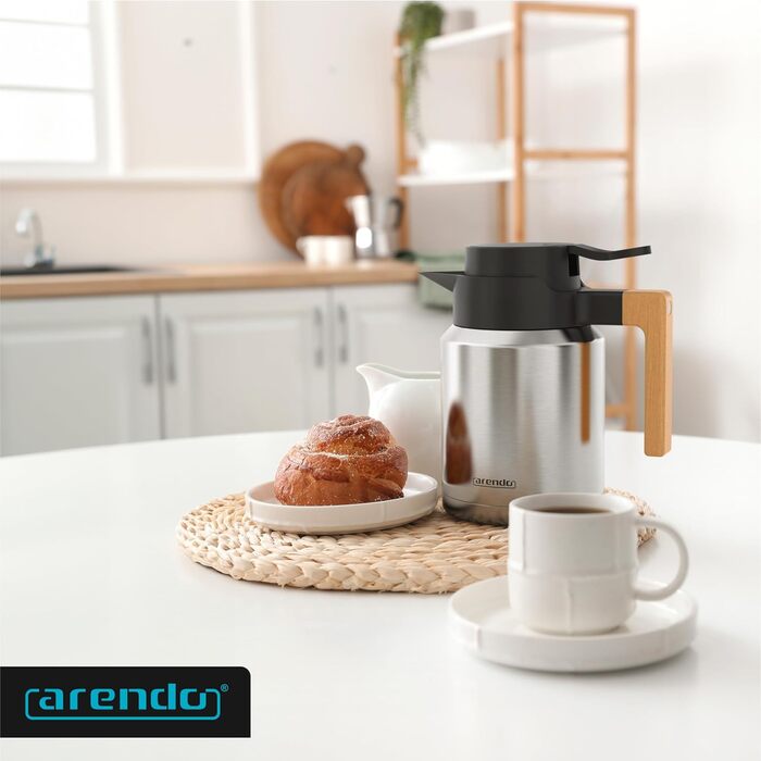 Термос з нержавіючої сталі 1 л - Подвійні стінки - 1200 мл - Нержавіюча сталь SUS 201/304 - Ручка з натурального бука - Швидке закриття - Герметичний - Знімна кришка - Без BPA