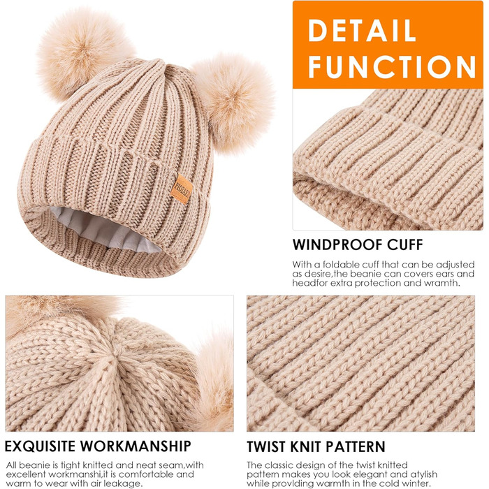 Жіноча зимова тепла в&39язана шапка-бейні з помпоном зі штучного хутра, затишна шапка на флісовій підкладці, фіолетова