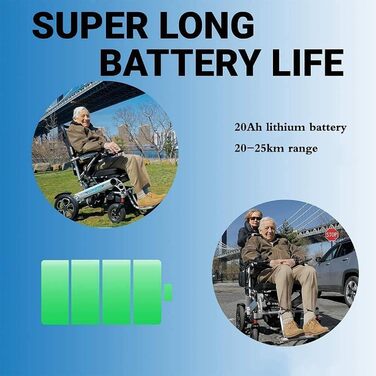Електричне інвалідне крісло для будь-якої місцевості, легке, складне, з двома двигунами по 500 Вт і акумулятором 24 В 20 Ач, портативне та зручне для маневрування