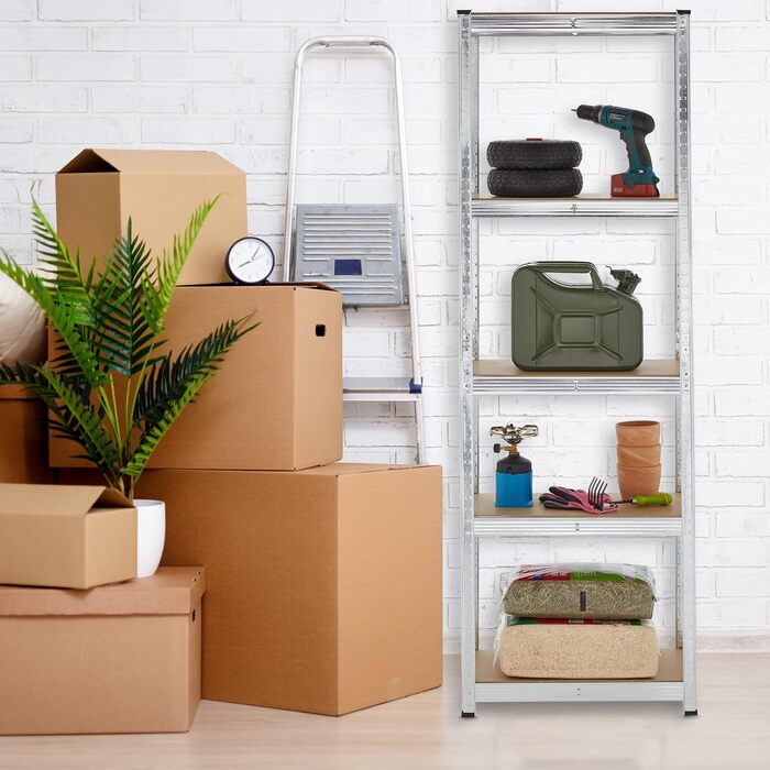 Потужний стелаж Relaxdays, ВxШxГ 180x60x30 см, 500 кг, оцинкована сталь, полиця для зберігання в підвалі, гаражі, вставного типу, сріблястий