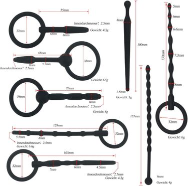 Розкішний набір з 8 уретральних розширювачів, силіконовий уретральний розширювач, багатофункціональні пробки, секс-іграшки, пеніс, стимуляція простати, еротична секс-іграшка для чоловіків, соло (чорний)