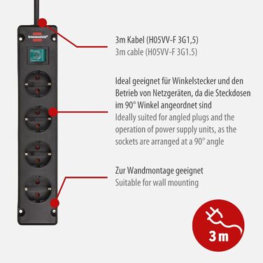 Розетковий подовжувач з вимикачем (багаторозеткова розетка з розетками під кутом 90 градусів, подовжувач з можливістю кріплення та