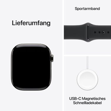 Розумний годинник Apple Watch Series 11 GPS Cellular 46 мм із титановим корпусом кольору шифер та спортивним ремінцем чорного кольору (M/L), показником сну, фітнес-трекером, моніторингом здоров&39я, завжди ввімкненим дисплеєм. Спортивний ремінець, корпус 