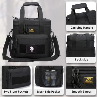 Тактична сумка для ланчу для чоловіків, утеплена та герметична сумка для ланчу з системою MOLLE, велика сумка-холодильник для дорослих, жінок та чоловіків регульована, ідеально підходить для роботи, пікніків, риболовлі та офісу, чорна