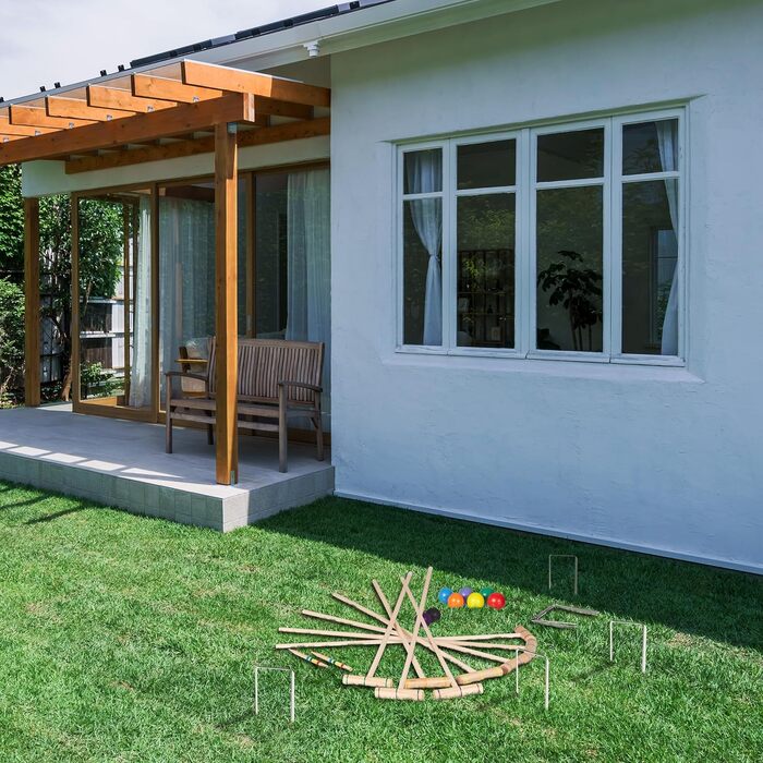 Набір для крокету Relaxdays, 8 гравців, для дітей та дорослих, повний комплект із сумкою, дерев&39яний набір для крокету, молотки, різнокольоровий