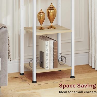 Ярусна полиця для зберігання WOLTU, кухонна полиця з 4 гачками, книжкова полиця в індустріальному стилі, окремостояча полиця для вітальні/кухні, вузька драбина, білий світлий дуб, 40x30x187 см, 6-