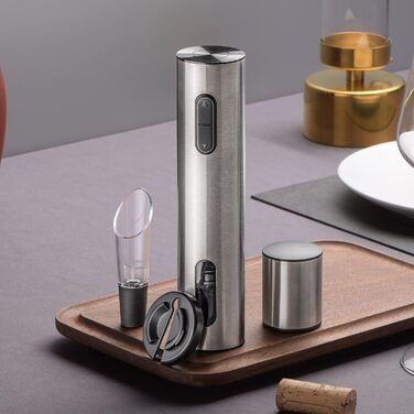 Електричний набір відкривачів для вина CIRCLE JOY Електричний штопор Акумуляторний відкривач винних пляшок для вина Подарунковий набір для вина з різаком для фольги, аератором для вина та вакуумною пробкою для вина, срібний акумуляторний набір вин - срібл