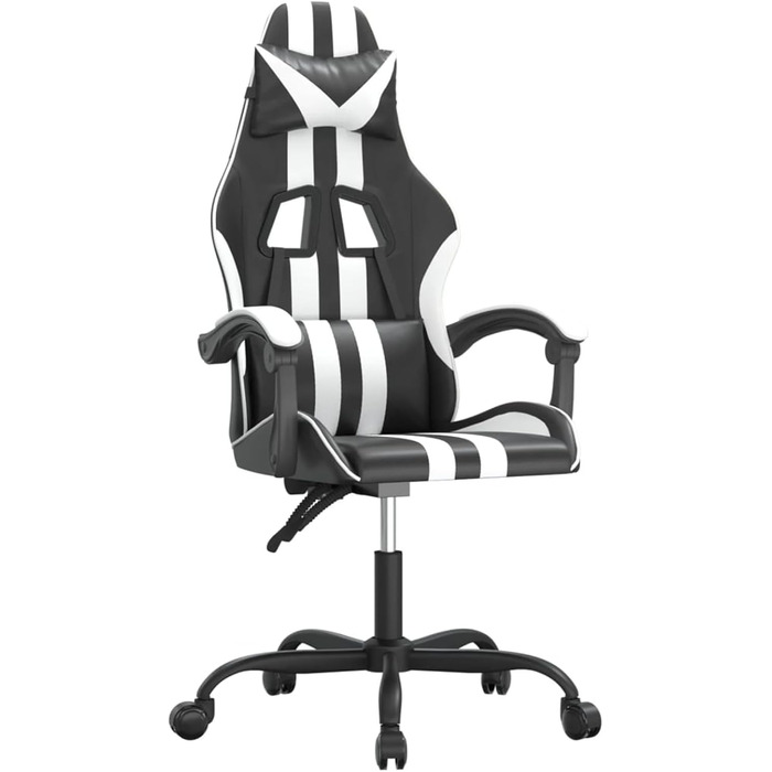 Поворотне ігрове крісло, чорно-біле, штучна шкіра, модель 349524