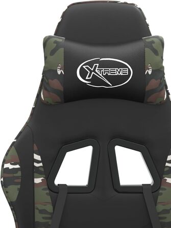 Геймерське крісло з регульованою спинкою та подушкою для підтримки голови/попереку - штучна шкіра чорного/камуфляжного кольору - 57,5 x 59,5 x (121-131) см Модель 349578