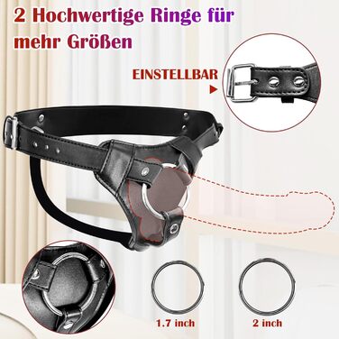 Регульований шкіряний страпон Ohi BoBi Sun, з 2 металевими O-кільцями, чорний