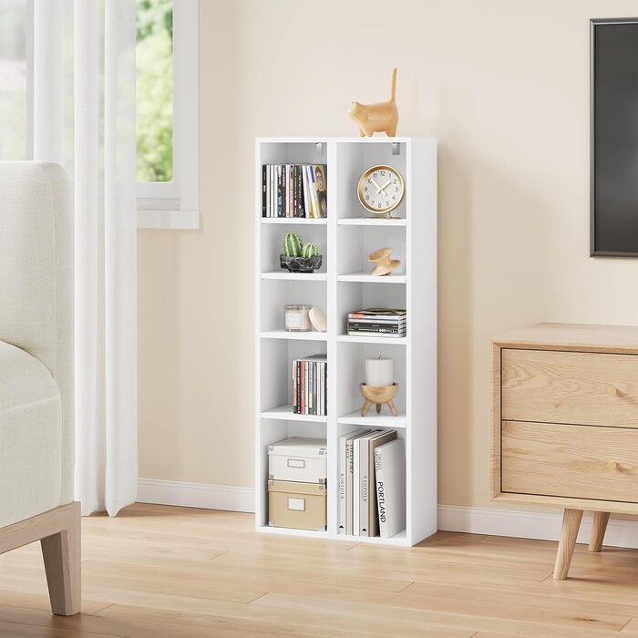Книжкова полиця WOLTU, полиця з 10 відділеннями, полиця для CD/DVD, біла кубічна полиця, штабелювана полиця, полиця для зберігання, вітальня, білий колір, SK063ws