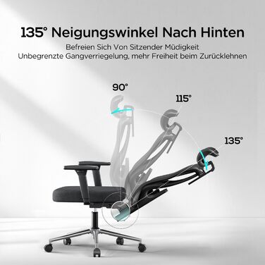 Ергономічне офісне крісло Hbada P3 Pro, стілець для роботи з регульованим підголівником, поперекова підтримка, великий кут нахилу, еластична сітчаста спинка, чорний колір (без підставки для ніг)