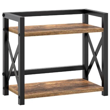 Стелаж для спецій, 2-рівневий органайзер та тримач, полиця для зберігання, промислова кухонна полиця, для кухні, офісу, вітальні та ванної кімнати, вінтажний коричневий та чорний XSR28BR