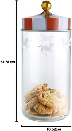 Кухонний контейнер Alessi з герметичною кришкою, жерсть, скло, різнокольоровий, 10,5 x 10,5 x 24,5 см