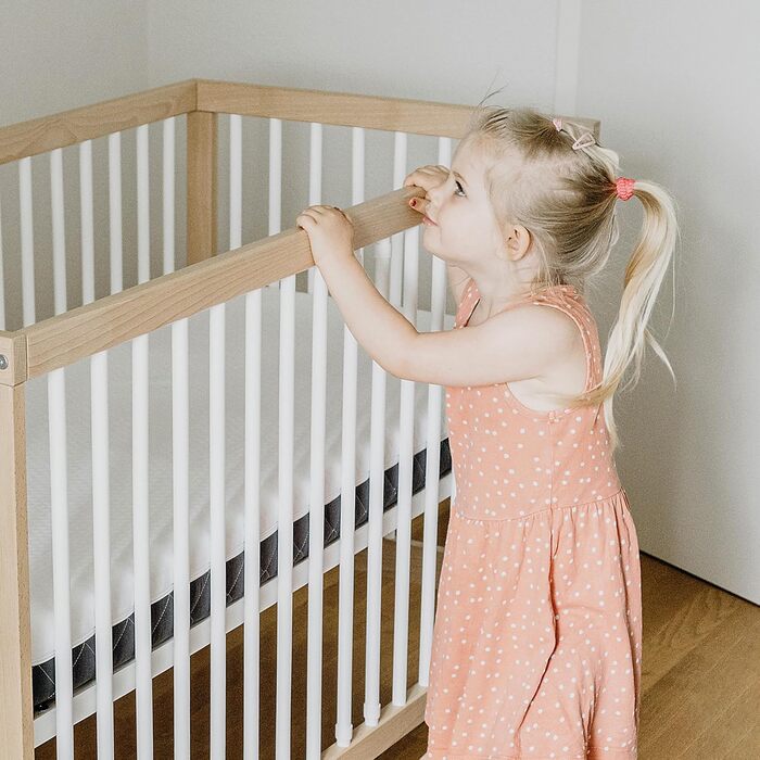 Дитяче ліжко Ehrenkind PUR з матрацом 120x60, бук Натуральний колір Дитяче ліжко з регульованою висотою в 9 напрямках зі знімними поручнями Дитяче ліжко 120x60 см Pur матрац, натуральний колір