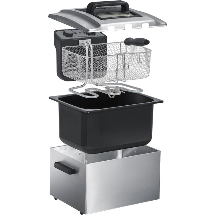 Фритюрниця з нержавіючої сталі Steba, об'єм 5 літрів, для смаженої їжі до 1,5 кг, кошик розміру XXL 10 x 29 x 21,5 см, DF 300