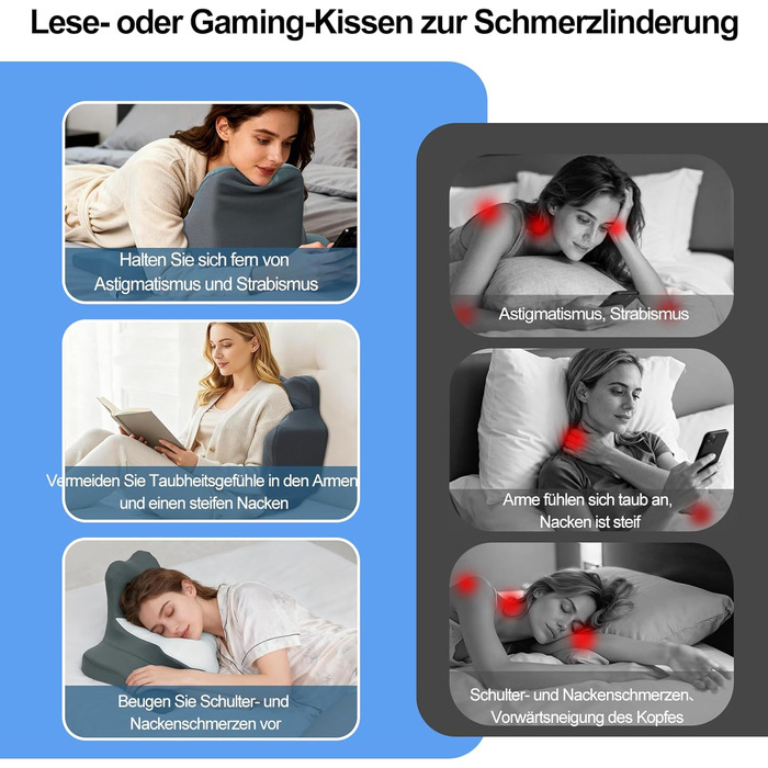 Подушка для шиї FATIVO з піни з пам&39яттю форми, ортопедична подушка-метелик, ергономічна подушка для голови, подушка для сну на боці, спині та животі