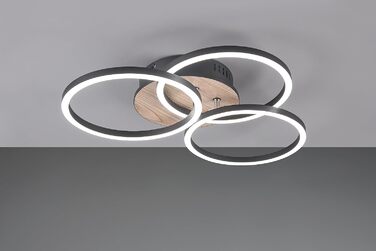 Стеля LED-світильник Reality Circle R62823135, матовий чорний метал та імітація дерева, 27 Вт, з пультом, димером, зміною кольорів та нічним світлом