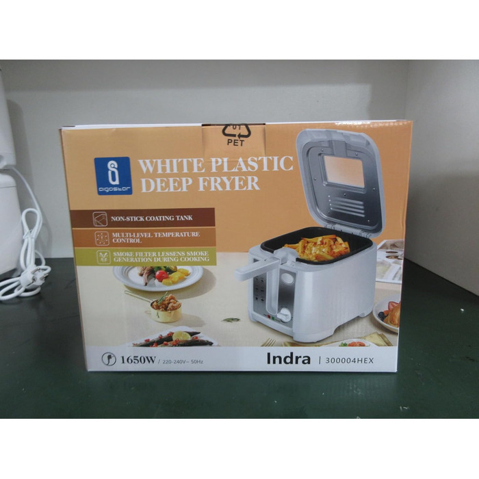 Фритюрниця Aigostar з олією, 1650 Вт, фритюрниця 2.5 л з оглядовим вікном, контроль температури, світловий індикатор, білий