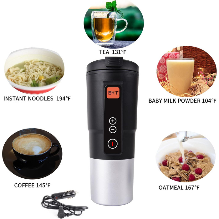 Вольтовий чайник для автомобільних подорожей Кружка з електричним підігрівом з контролем температури для збереження тепла з РК-дис
