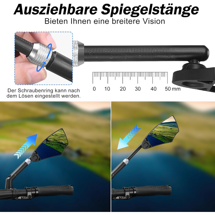 Велосипедні дзеркала, дзеркала заднього виду для велосипедів з висувною стійкою дзеркала, складні велосипедні дзеркала для керма 20-23 мм, дзеркала високої роздільної здатності для керма з поворотом на 360 (пара)