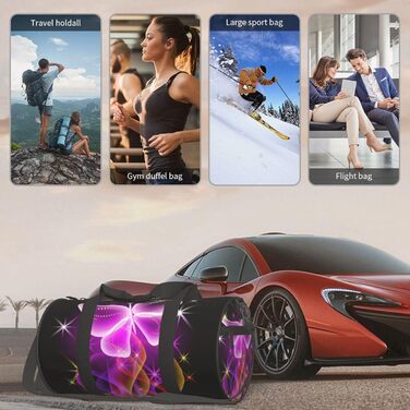 Спортивна сумка для подорожей, малюнок танцюючий метелик, чорний колір, універсальний розмір