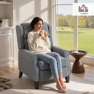 Крісло-рекламо HOMCOM 132 max з підставкою для ніг та пружинами кишенькового типу, м&39яке крісло з лляним ефектом, сталь та дерево, 74x84x102 см, сірий