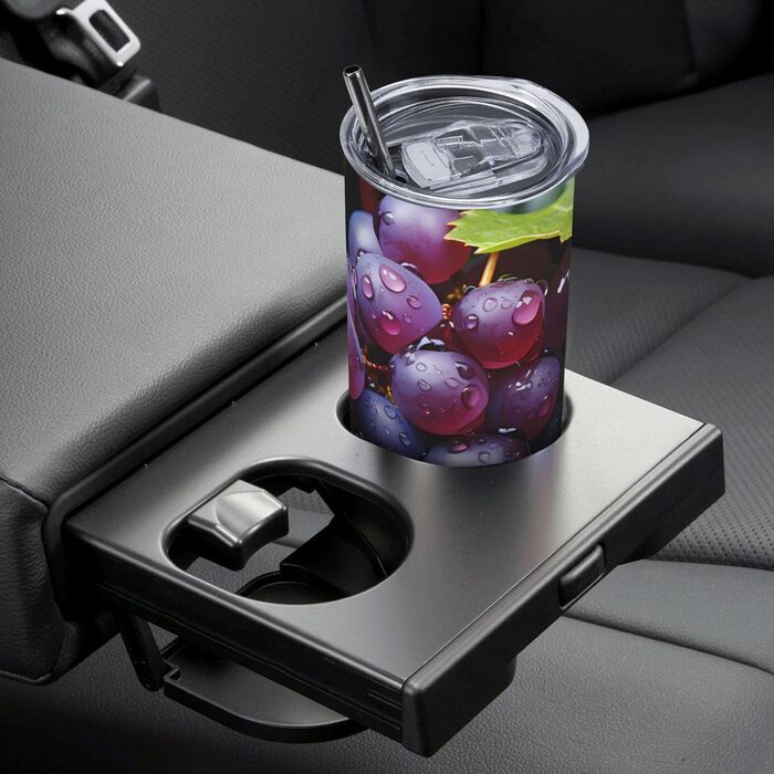 Кухоль з прямою трубочкою, 590 мл, дизайн свіжий виноград, принт, дорожній кухоль, підходить для кемпінгу, офісу та дому