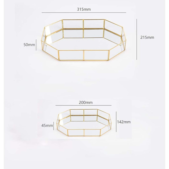 Скляний піднос Hggzeg золотистого кольору, багатокутний металевий, декоративний піднос, піднос для ювелірних виробів, парфумів, органайзер, піднос для макіяжу для туалетного столика, комода, ванної кімнати, спальні (маленький)