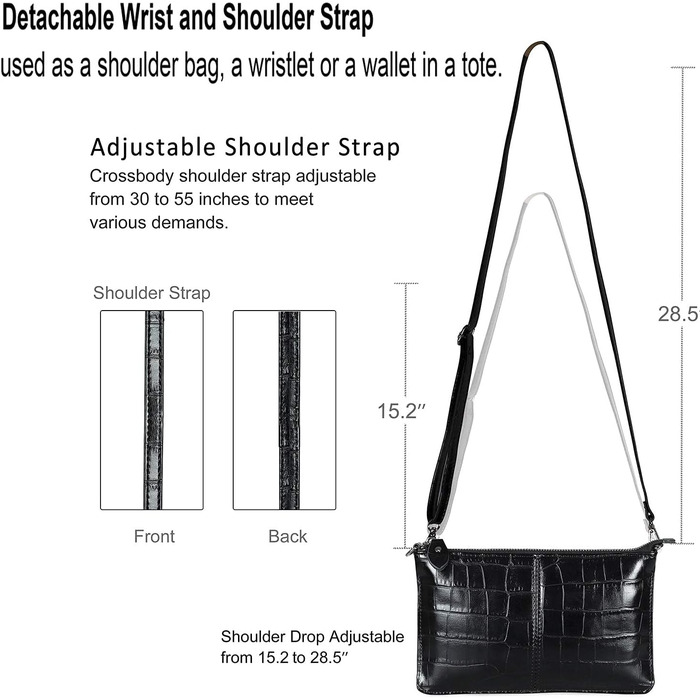 Стильна жіноча сумка-клатч на зап'ястя з натуральної шкіри Befen. Невеликий кросбоді з RFID-захистом та відділеннями для карток, чорний колір, імітація шкіри крокодила