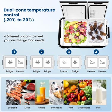 Компресор холодильної камери електричний, 40 л, двозонний, з керуванням через додаток USB, морозильна камера 12 В/24 В, міні-холод