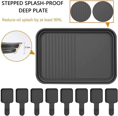 Раклетний гриль на 8 осіб з антипригарним покриттям, раклет з 8 міні-сковородами для раклету та 4 дерев'яними лопатками, плавно регульована температура, 1500 Вт, нержавіюча сталь 8 осіб