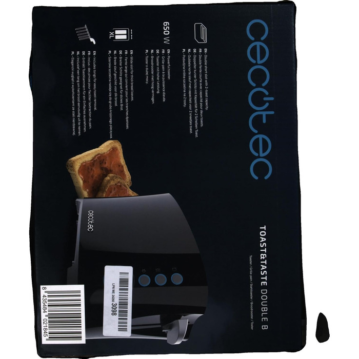 Тостер Cecotec Toast&Taste Double B, потужність 650 Вт, подвійне гніздо для 2 тостів, автоматичне вимкнення та функція спливаючих