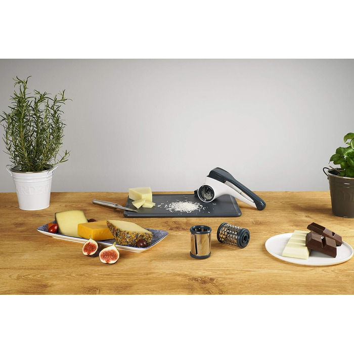 Барабанна терка Fackelmann 27911, нержавіюча сталь 18/8, білий, сріблястий і синій, 210,5X10CM Терка для барабанів білий/синьо-сірий