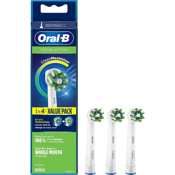 Змінні головки Oral-B Crossaction з технологією CleanMaximiser, зелень, 4 шт. и (1 упаковка) Зелень 4 шт. и (1 упаковка)